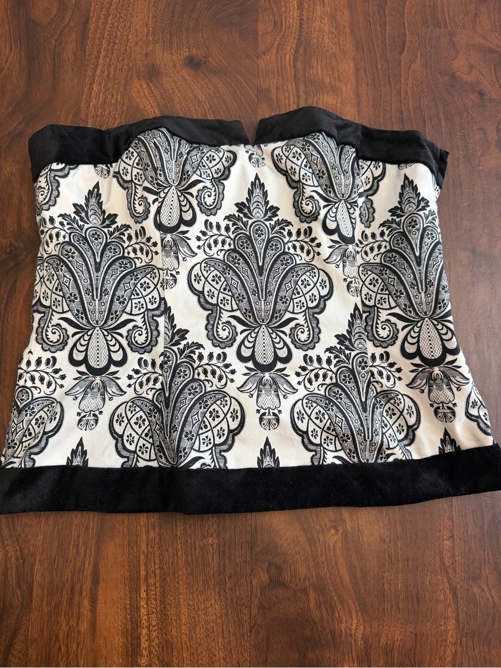 White House Black Market Black & White Paisley Lace-Up Bustier Corset